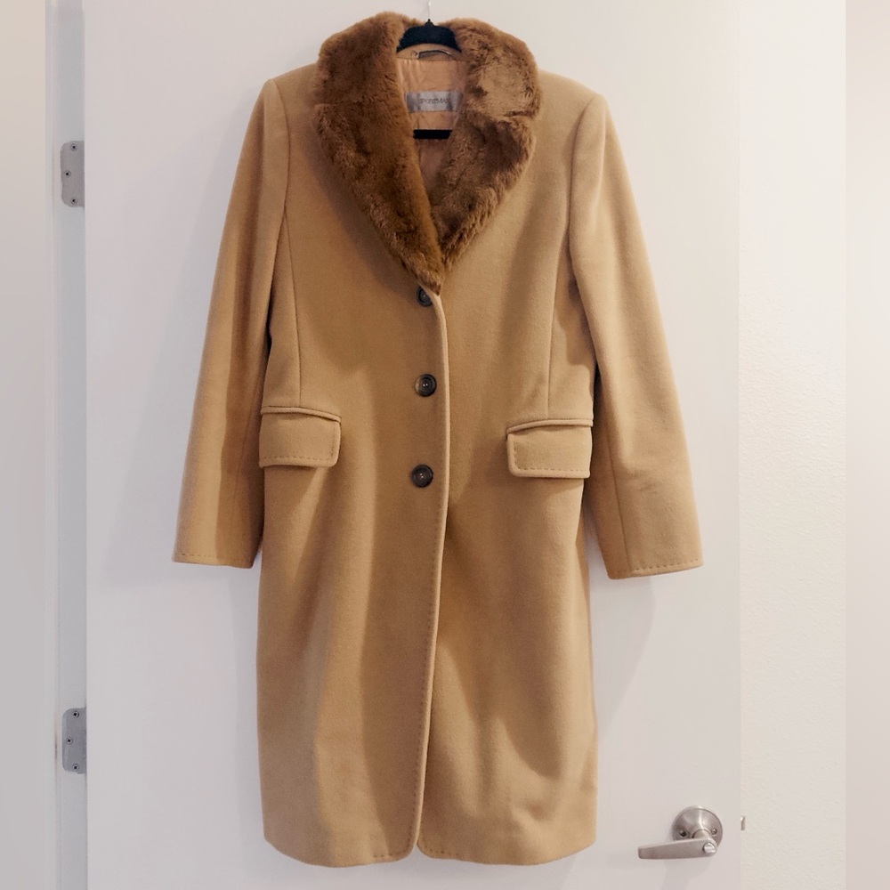 MaxMara SPORTMAX Authentic Designer Wool Cashmere Rabbit Fur Womens Coat 6 S/M